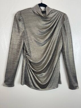 ModCloth Metallic Shimmer Tone long sleeve Top mock neck side gather draping